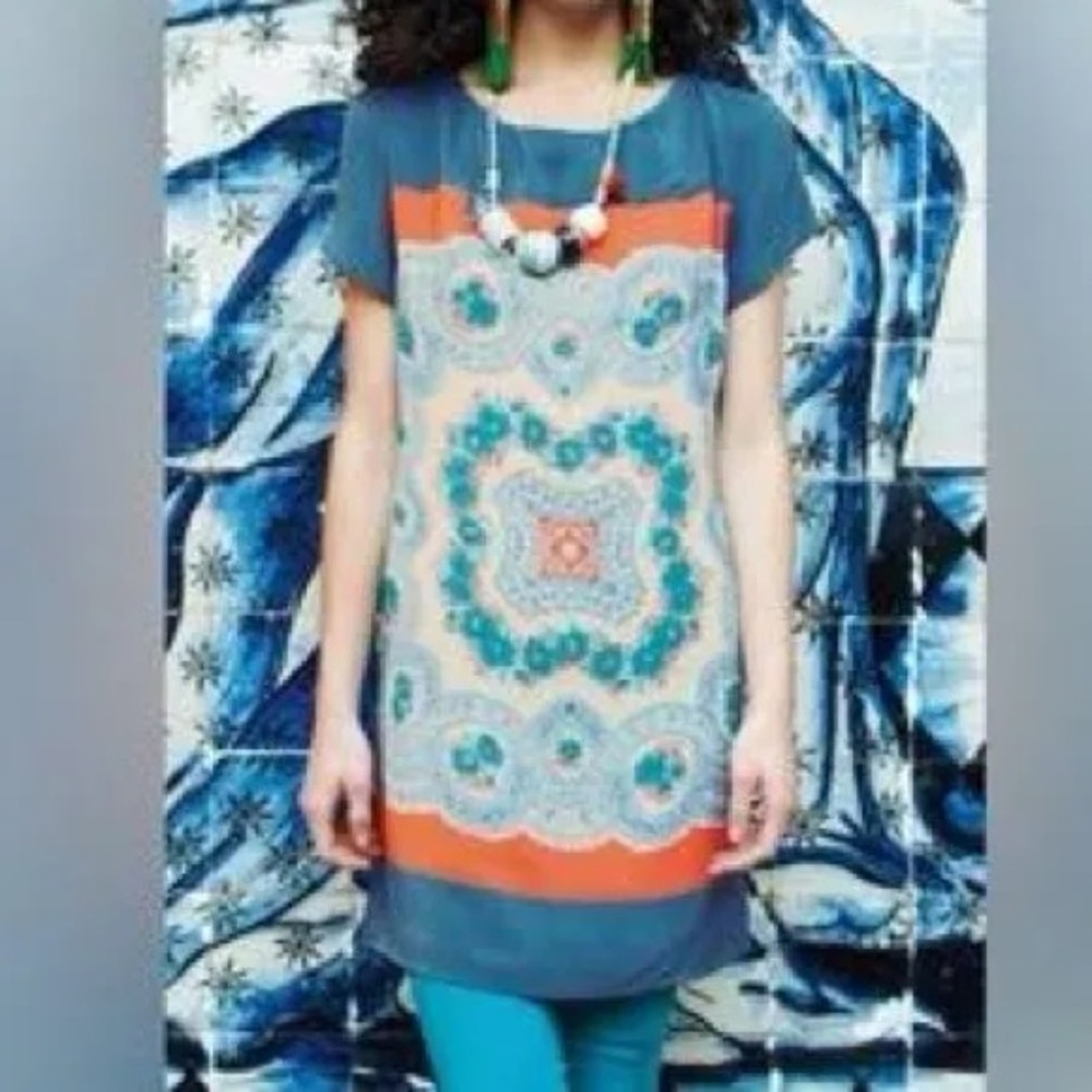 Meadow Rue Blue and Orange silk Tunic dress